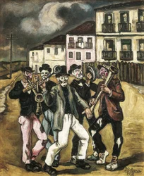GUTIERREZ SOLANA, Jose (1886-1945). Mascaras vinateras (vinhandleres mascara). 1944-1945. Olie på lærred. Privat samling