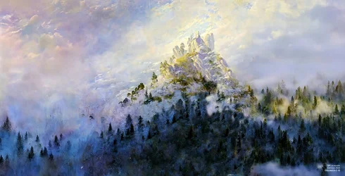 JJM genskaber Friedrich-C-D: Morgentåge i bjergene (panorama)