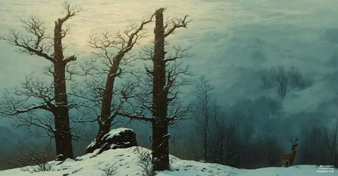 JJM genskaber Friedrich-C-D: Stenbunke i sneen (panorama)