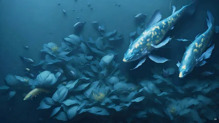 blækmaleri: Koi-Karpfish_blue_04