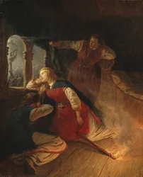 Hagbard et Signy - Hagbard og Signy, af Wallander, Josef Wilhelm (1821-1888). Olie på lærred