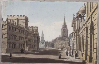 Udsigt over High Street i Oxford, indgraveret af J. C. Stadler (fl.1780-1812), udgivet 1793 (gravering)