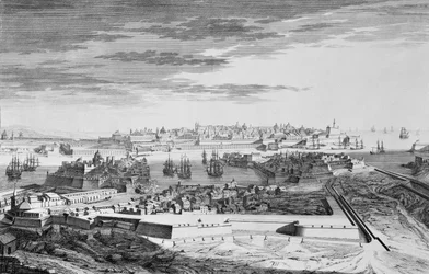 En udsigt over byen Malta på siden af Cotonere, ca. 1750 (gravering)
