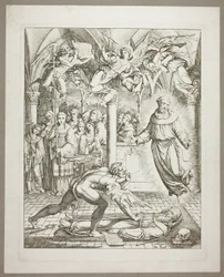 Kampen mellem Djævelen og Frans af Assisi om Guido da Montefeltros sjæl, planche tre fra Darstellungen aus Dante