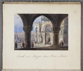 Kirke og Piazza San Marc i Venedig, indsat i Thomas Moodys Journal af en tur gennem Schweiz og Italien, 1822 (wc på papir)