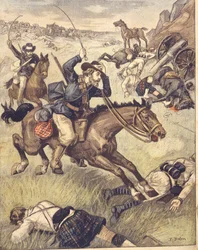 Boer-kommando angriber britisk patrulje under Anglo-Zulu- og Anglo-Boer-krigene 1850-1902, illustration