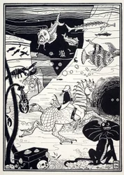 Der var et stort udvalg af høje, ædle træer, fyldt med marine frugter, såsom hummere, krabber, østers, fra The Surprising Adventures of Baron Munchausen, pub. 1895 (gravering)