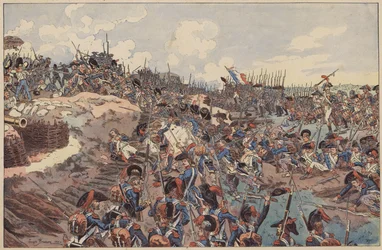 Slaget ved Jemappes, de franske revolutionskrige, 6. november 1792 (farve litografi)