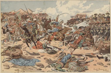 Slaget ved pyramiderne, Egypten, franske revolutionskrige, 21. juli 1798 (farve litho)