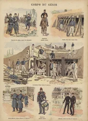 Militære ingeniører af den franske hær (farve litho)