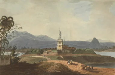 Sydøst udsigt over Fort Marlborough, Benkulen, Sumatra, 1799
