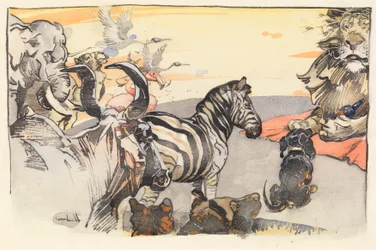 Kong Noble the Lion and his Court (vask på papir)