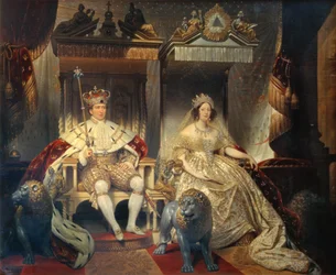 Christian VIII (1786-1848) og dronning Caroline Amalie (1796-1881) i kroningsklæder
