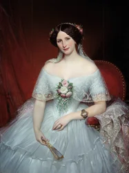 Portræt af Madame Pouchet Hun er hustru til lægen Archimede Pouchet, ven af Gustave Flaubert. Maleri af Joseph Court (1797-1865) 1849 søn. 0,97x1,3 m Rouen, musee des Beaux Arts - Portræt af Madame Pouchet, kone til lægen Archimede Pouchet