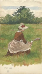 Kvinde samler strandgræs 1.VIII.1886, 1886 (blyant og wc på papir)