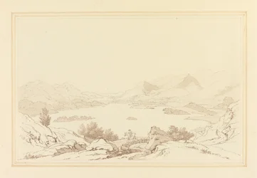 Generel udsigt over Lake of Derwent Water (pen og blæk med wc over grafit på vævet papir)