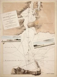 Et kort over New Yorks havn med pejlinger, landmærker og nautiske anvisninger til brug for lodsning. Sammensat ud fra opmålinger og observationer foretaget af løjtnanterne John Knight John Hunter fra flåden og andre.