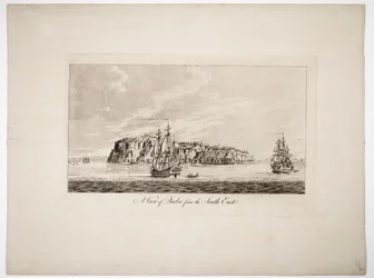 Udsigt over Quebec fra sydøst, ca. 1781 (koloreret stik)