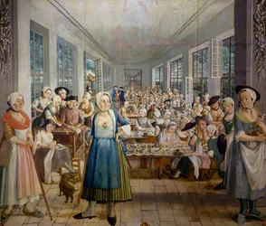 Wetter Brothers tekstilfabrik i Orange, Provence i 1764, afdeling for stoftryk, af Joseph Maria Gabriel Rossetti, Frankrig