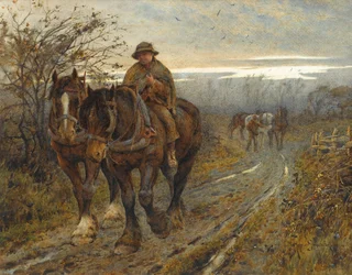 Trætte bæster vender tilbage fra ploven, 1894 (wc på papir)