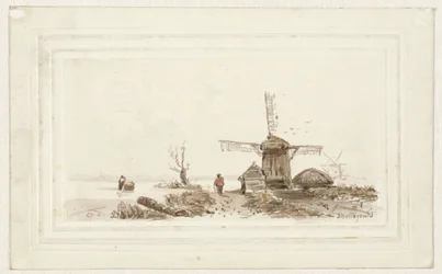 Landskab med mølle