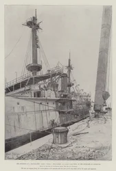 Bygningen af et slagskib, HMS Ocean, Twin-Screw, 1. klasse, 12.950 tons, i værftet i Plymouth