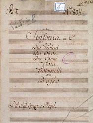 Første side af partitur af Symphony in C af Pleyel
