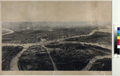 Panorama af Sankt Petersborg og det omkringliggende område fra fugleperspektiv - Iosif Iosifovich Charlemagne (1824-1870). Akvatinte, anden halvdel af det 19. århundrede. Statsmuseet for Sankt Petersborgs historie