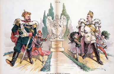 Alexander III, mærket "Rusland", kigger på Wilhelm II, mærket "Tyskland"