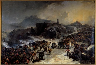 Krydset af Sierra Guadarama (Guadarrama) i Spanien i december 1808. Maleri af Joseph Louis Hippolyte Bellange (1800-1866) 1800-tallets Paris, Army Museum
