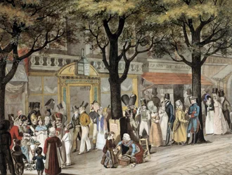 Gå på en boulevard i Paris i 1819 akvarel af Joseph Louis Bellange (1800-1866) 1819 Paris, Musee Carnavalet