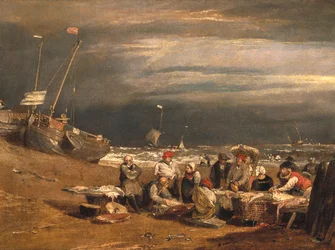 Et fiskemarked på stranden, ca. 1802-04