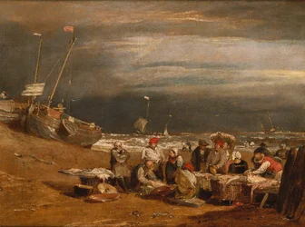 Et fiskemarked på stranden, ca. 1802-04