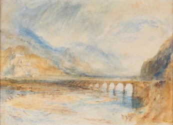 Bellinzona - Broen over Ticino, ca. 1843 (akvarel på papir)