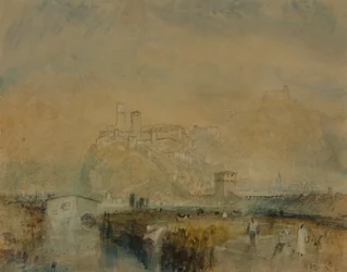 Bellinzona nr. 11, Schweiz, ca. 1843 (akvarel, pen og blæk og kropsfarve over spor af blyant på papir)