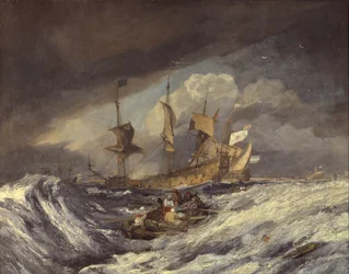 Både, der udfører ankre til de hollandske krigsmænd, ca. 1804