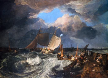 Calais Pier med franske Poissards forbereder sig til havet: en engelsk pakke ankommer, 1803