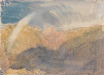 Crichton Castle med en regnbue; farvestudie