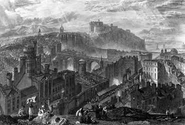 Edinburgh fra Calton Hill, graveret af George Cooke, 1820