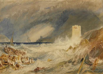Indgang til Fowey Harbour, Cornwall, ca. 1827