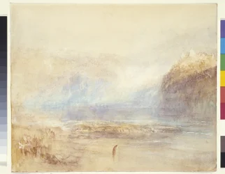 Falls Of The Rhine At Schaffhausen - Distant View (akvarel, pen og rød blæk over grå vask på hvidt papir)