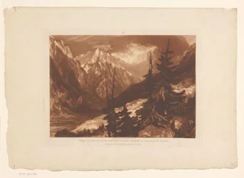 Udsigt over Chamonix-dalen med floden Arveyron Kilden til Arveron i Chamouni Savoy-dalen (titel på objektet) Landskabsstudier (serietitel) Liber Studiorum (serietitel)
