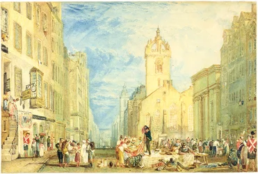 High Street, Edinburgh, ca. 1818 (akvarel, pen, blæk, grafit og ridser ud på vævet papir)