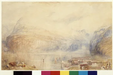 Luzernsøen fra Brunnen (akvarel og gouache på hvidt papir)