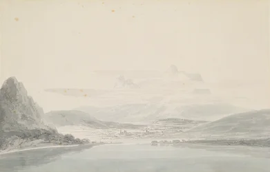 Landskab, efter John Robert Cozens (1752-99) (blyant og akvarel på papir)