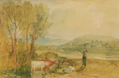 Lulworth Castle, Dorset, ca. 1820 (akvarel med ridser ud på vævet papir)