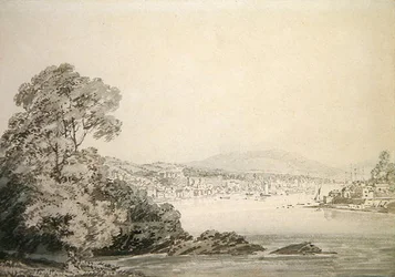 River Scene (pen, blæk og vask på papir)