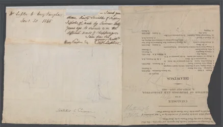 Skitse af to skibe på en katalogside, ca. 1823