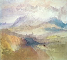 Udsigt langs en alpedal, muligvis Val d"Aosta