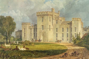 Udsigt over Hampton Court fra nordvest, ca. 1806 (pen & blæk og akvarel over blyant på vævet papir)